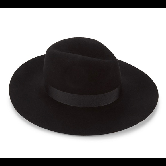 NWT All Saints Long Brim Fedora+100% Wool+Brass Logo rivet+Black - Picture 3 of 11